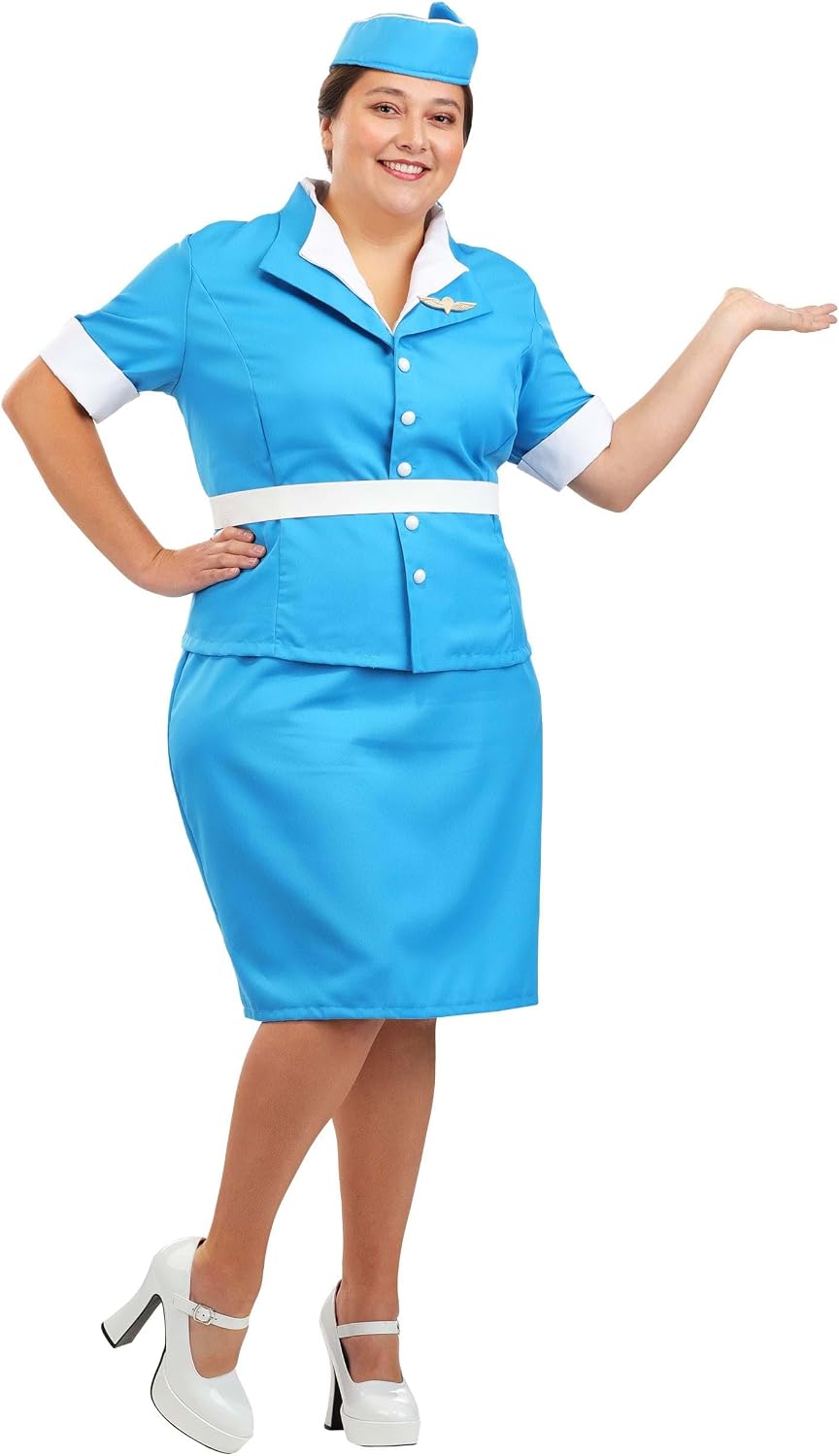 Plus Size Flight Attendant Costume | Plane Stewardess Uniform With Vintage Pencil Skirt | Air Travel Helper