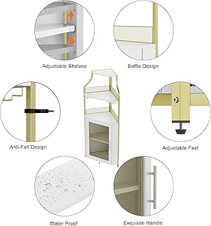 GarveeHome Corner Wine Bar Rack Cabinet with Detachable Wine Rack, Home Bar Cabinet with Barn Door and Adjustable Shelf, Wine Bar Cabinet and Buffet Cabinet with Mesh Door, Gold