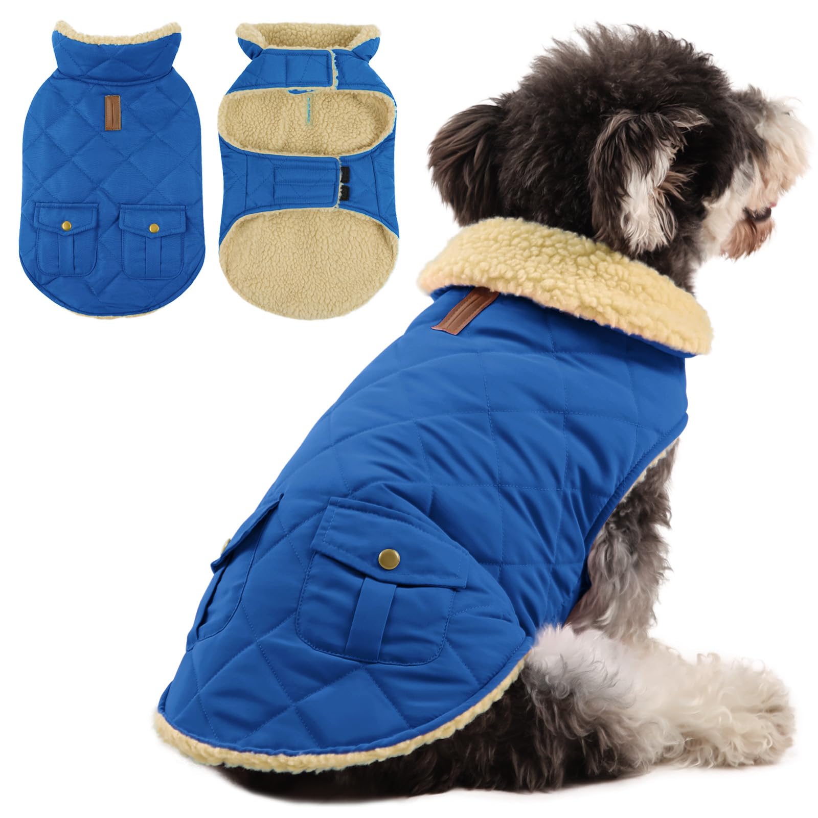 Queenmore Waterproof Large Dog Jacket - Adjustable Fleece Pet Coat for Labrador, Golden Retriever, Border Collie, Azure, L โ image 1