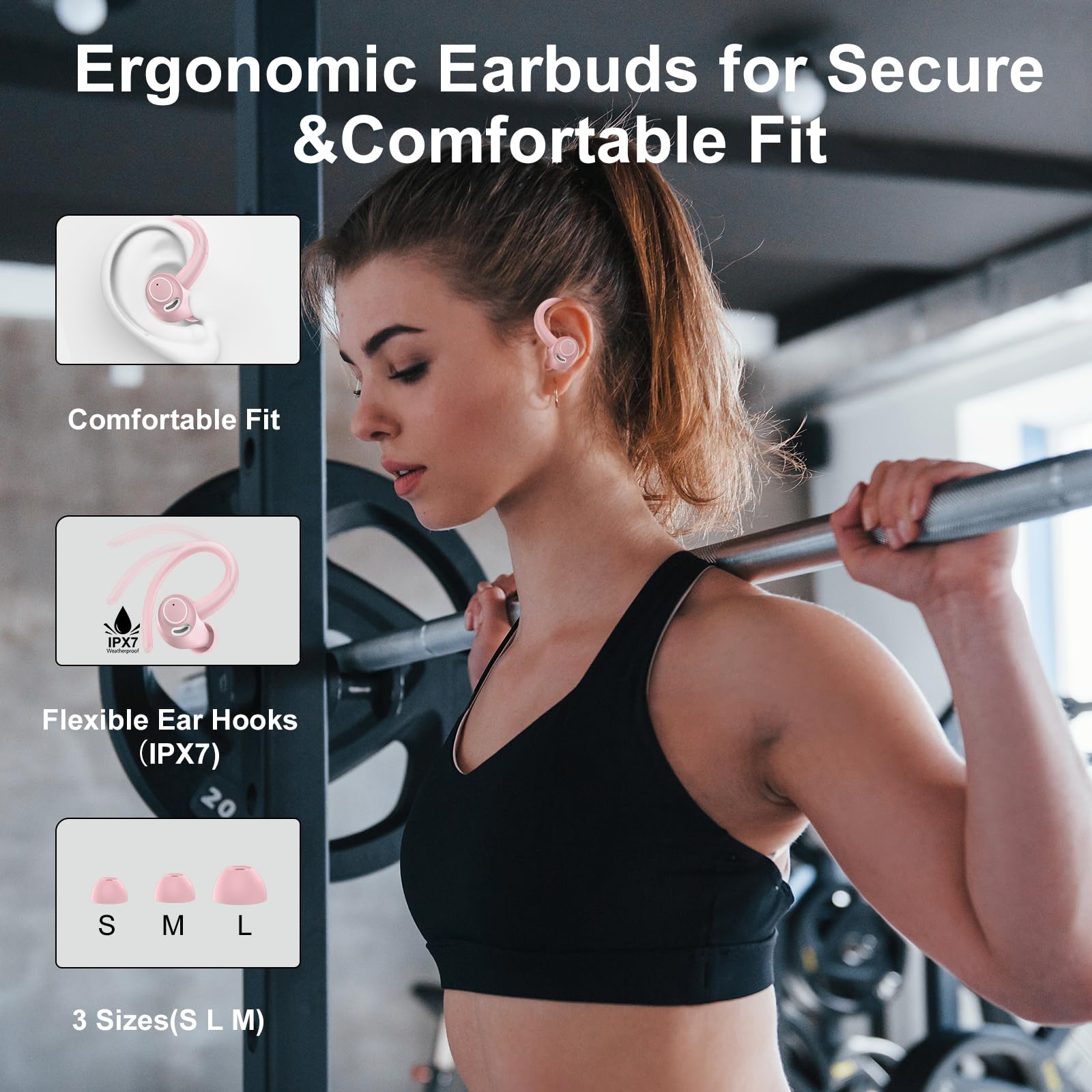 Cuffie Bluetooth Sport 5.3 con Microfono HD - Sound Profondo Anti Rumore - Dettaglio