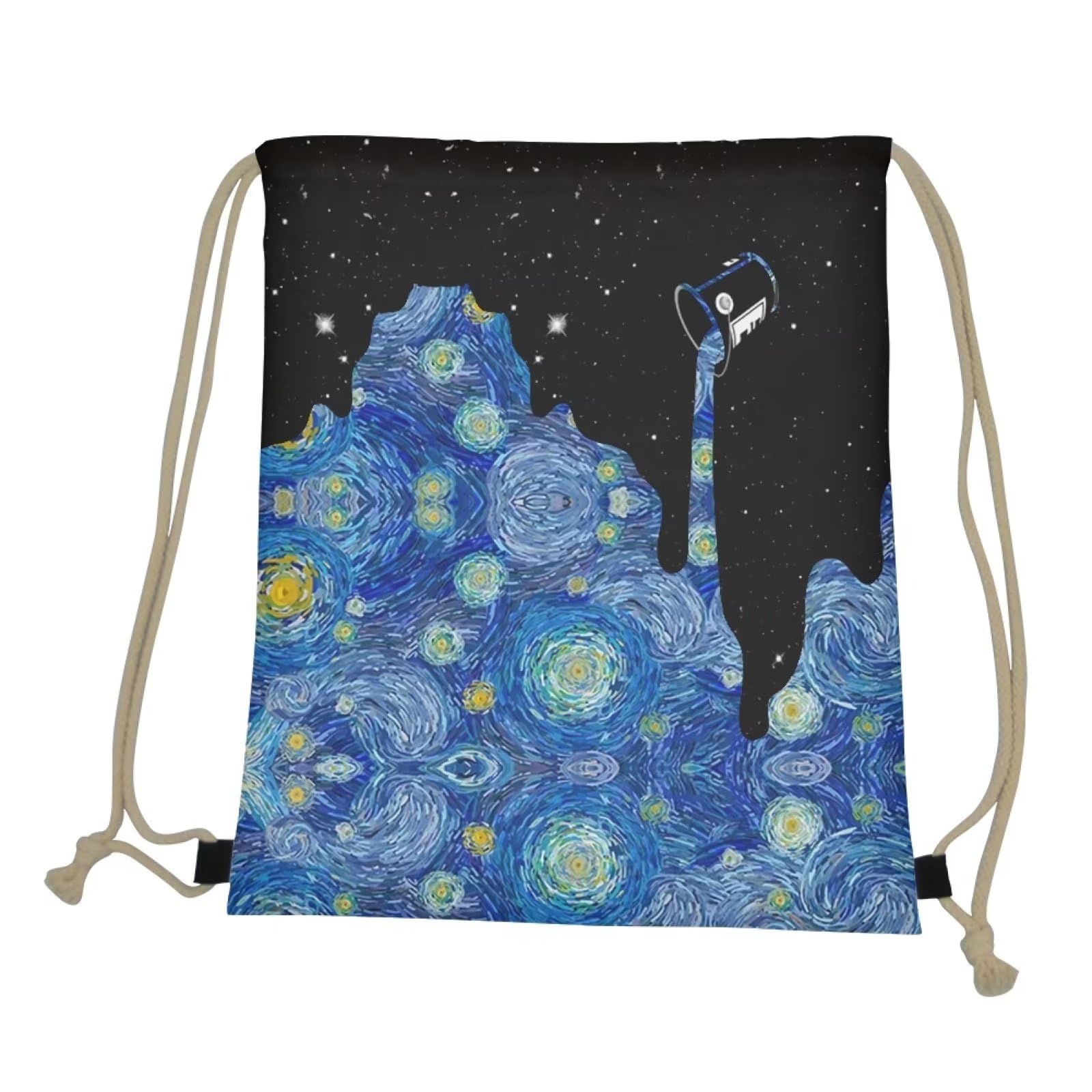 Showudesigns Van Gogh Starry Night Drawstring Bag Cinch Tote Gym Bags Storage Backpack Draw String Bag for School Gym Traveling Swimming Bags Kids Girls Blue - Image 2