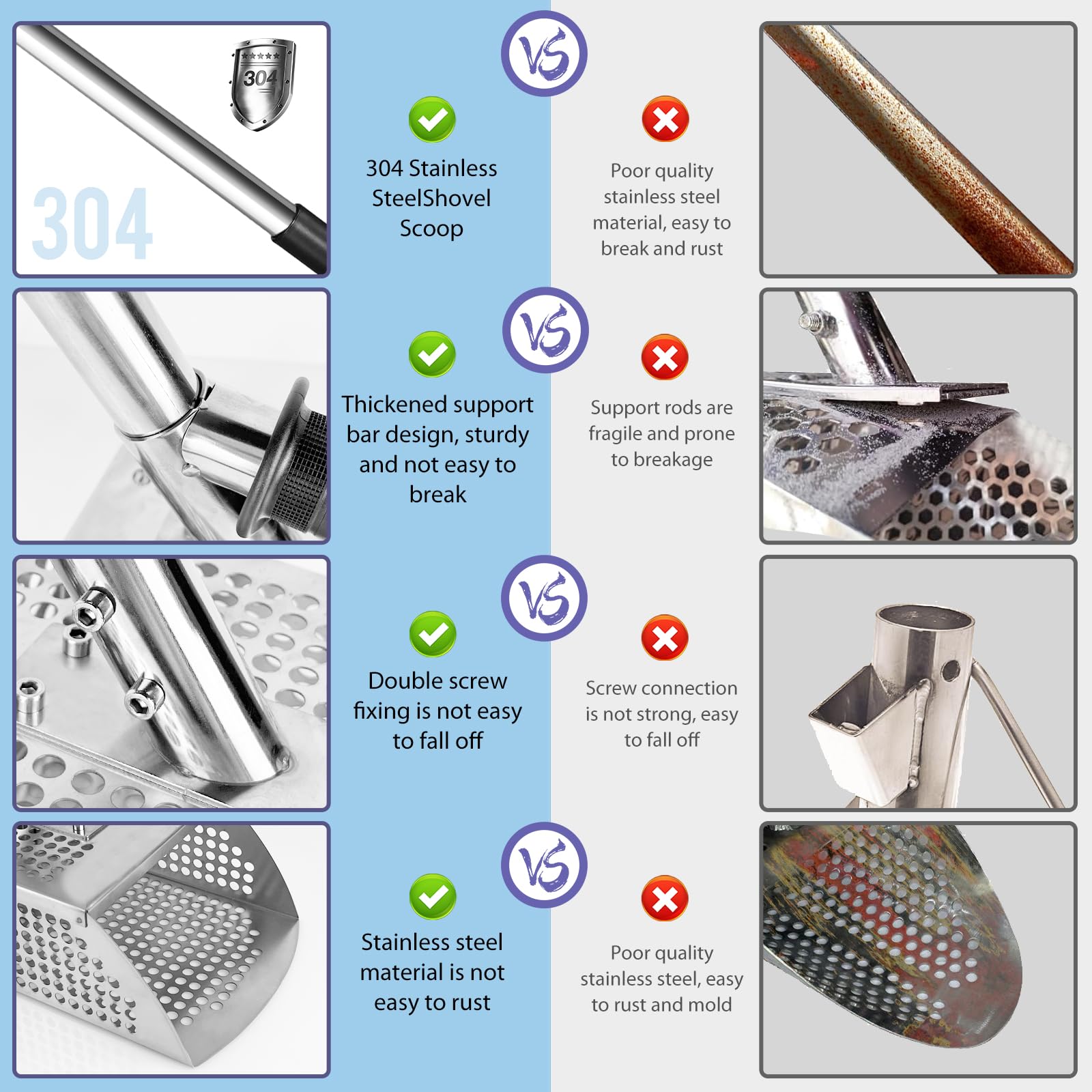 rastrello antipulci con manico lungo e coop - Strumento di rilevamento con manico anti-labbro in acciaio inox resistente Rilevamento di metalli e coop con manico lungo Ideale per la caccia al tesoro