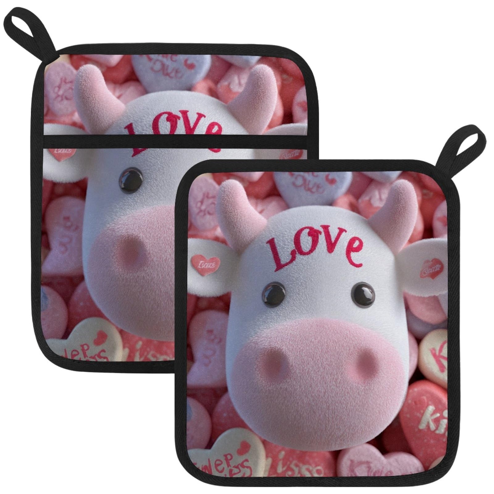 VAPOKF Cow Cattle Heat Resistant Pot Holders, Thick Pot Holders Pad with Hanging Loop for Kitchen, Oven Cloth Pads for Kitchen Baking Microwave Oven
