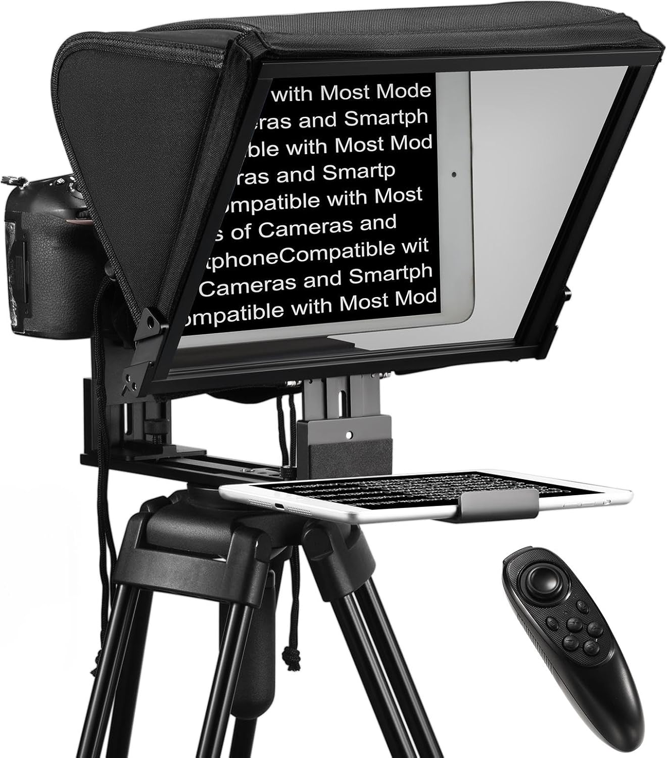 TX12P Teleprompter with Remote App Control, 14inch Metal Teleprompter，Compatible with iPad, Smartphone, DSLR Camera,Collapsible with Carry Case,Easy to Assemble
