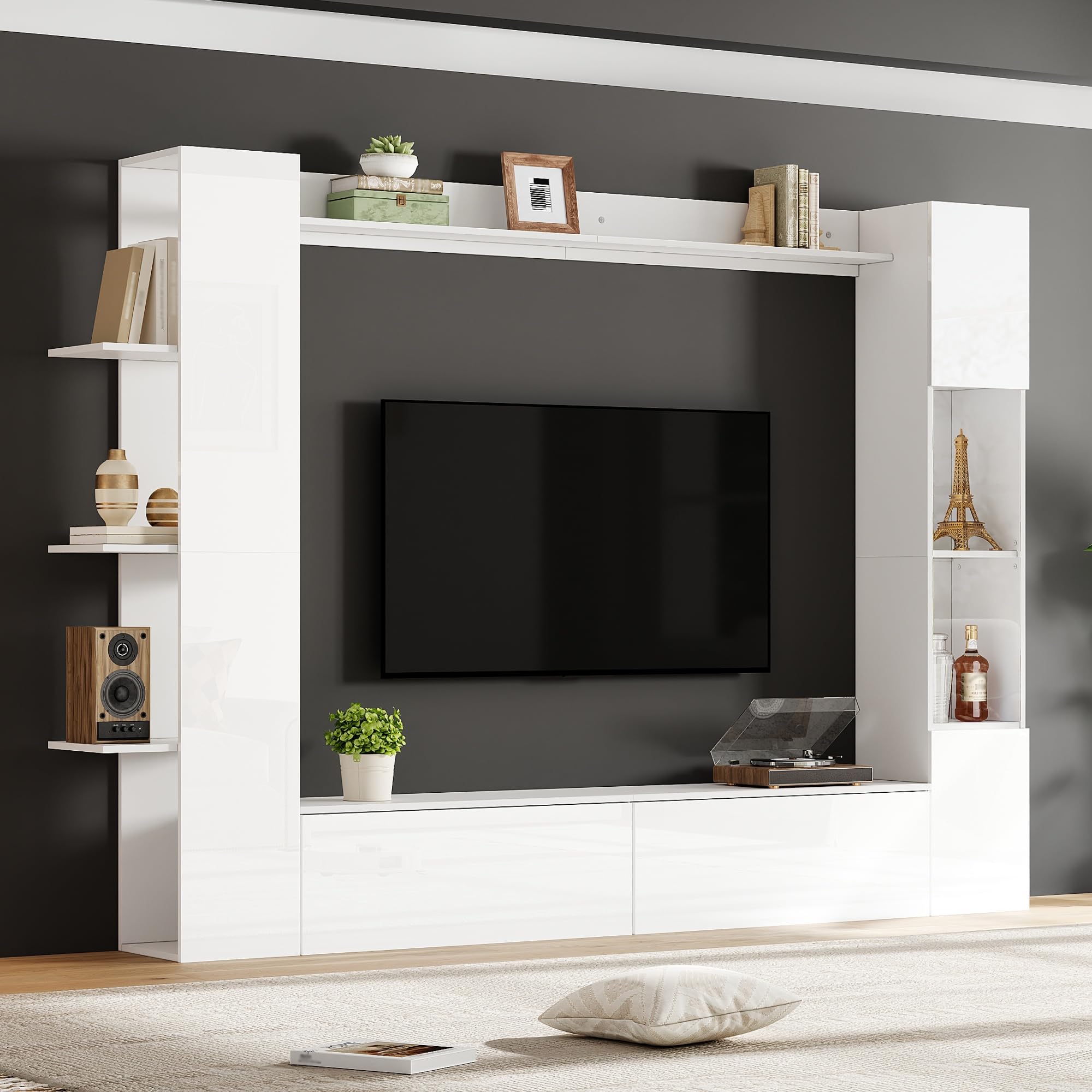 tv aufbewahrung FammyLoft TV-Schrank 4-St 245cm mit 4 Türen, TV-Lowboard Stehend mit Doppelseitige Aufbewahrung, Fernsehtisch mit Offenen Regalen, Stand, Fernsehschrank, TV-Board, TV-Kommode, Weiß Küche, Haushalt & Wohnen Stil:3 Rollen Protein-Aufbewahrungsbox mit Trichter Schwarz fahrradgarage für 2 ebikes abschließbar