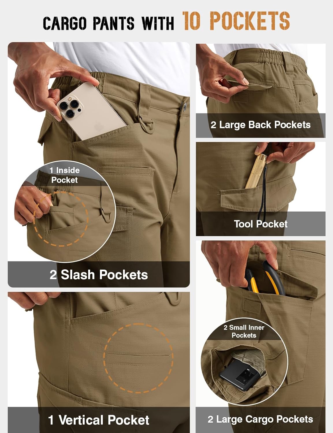 TBMPOY Mens Cargo Work Pants Water Resistant Ripstop Tactical Hiking Construction Outdoor Pants with 10 Pockets