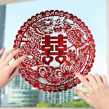 20/PCS Chinese Traditional Wedding Decoration Red Hi Words Paste, Three-Dimensional Hi New Layout of The New House DIY Cut, Door Paste Wedding House Decorated 15.75, Dragon and Phoenix