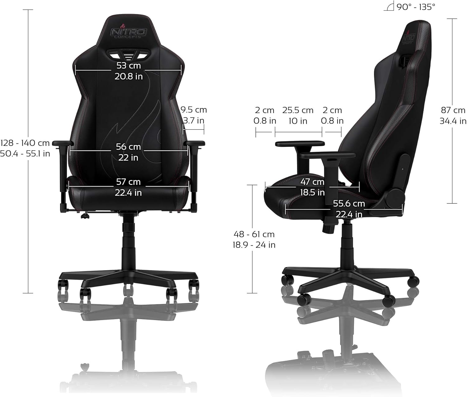 Nitro Concepts S300 Ex Gaming Chair Carbon Black Office Chair Ergonomic Pu Leather Up To 300 Lbs Users 90 To 135 Reclinable Adjustable Height Armrests Home Kitchen Amazon Com