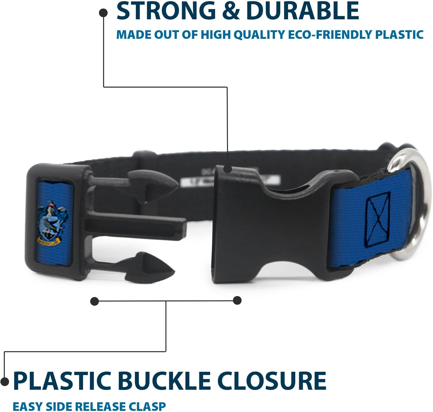 Buckle-Down Dog Collar Plastic Clip Harry Potter Ravenclaw Crest Blue Black 20 to 31 Inches 1.5 Inch Wide
