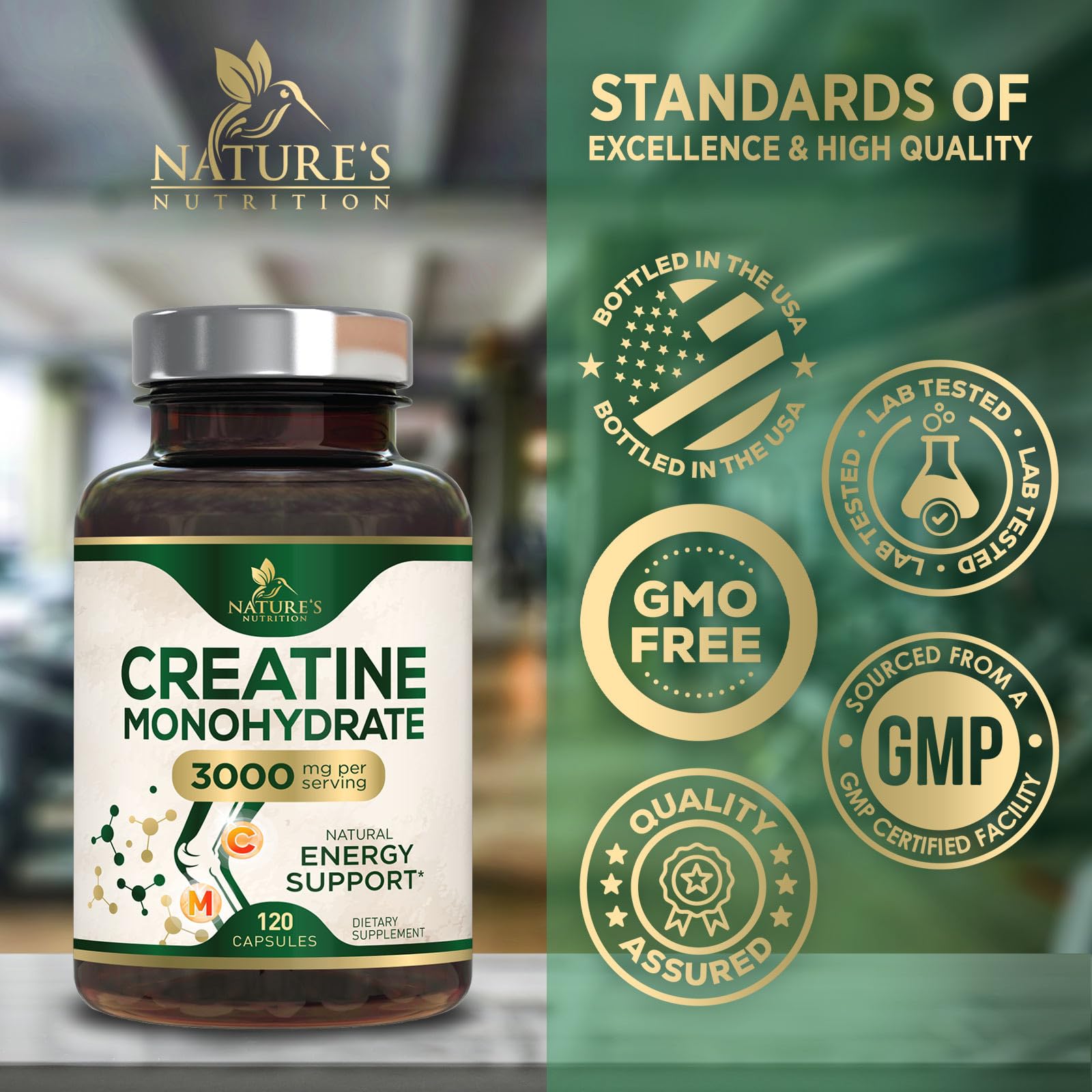 Creatine Monohydrate 3000mg Per Serving – Micronized Creatine Powder Capsules - Supports Lean Muscle, Strength, Energy, & Endurance - Nature's Supplement, Non-GMO, Bottled in USA - 120 Capsules — Amazon image 4