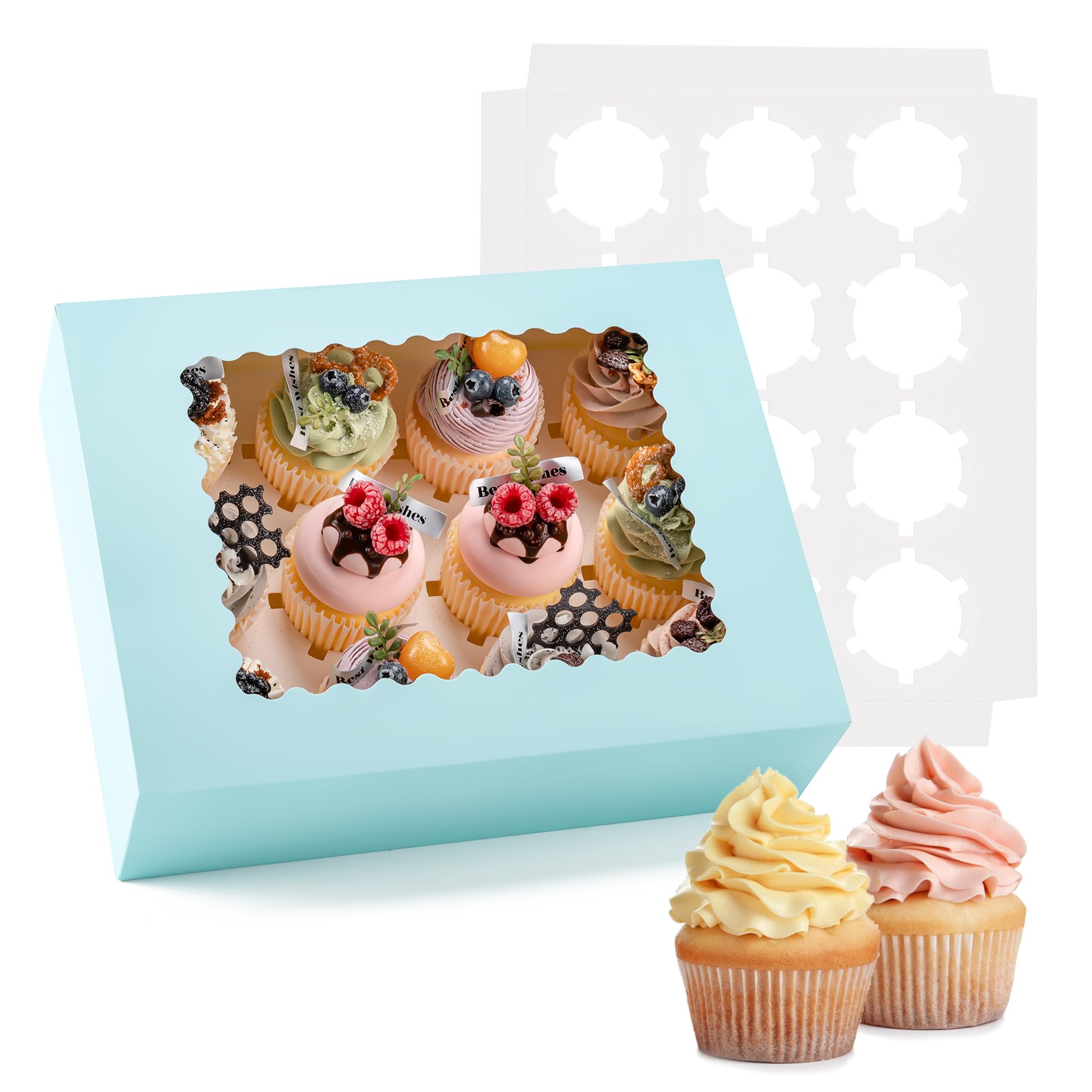 Hoewina 6PCS Cupcake Boxes Hold 12 Cupcakes, Cupcake Containers with Window