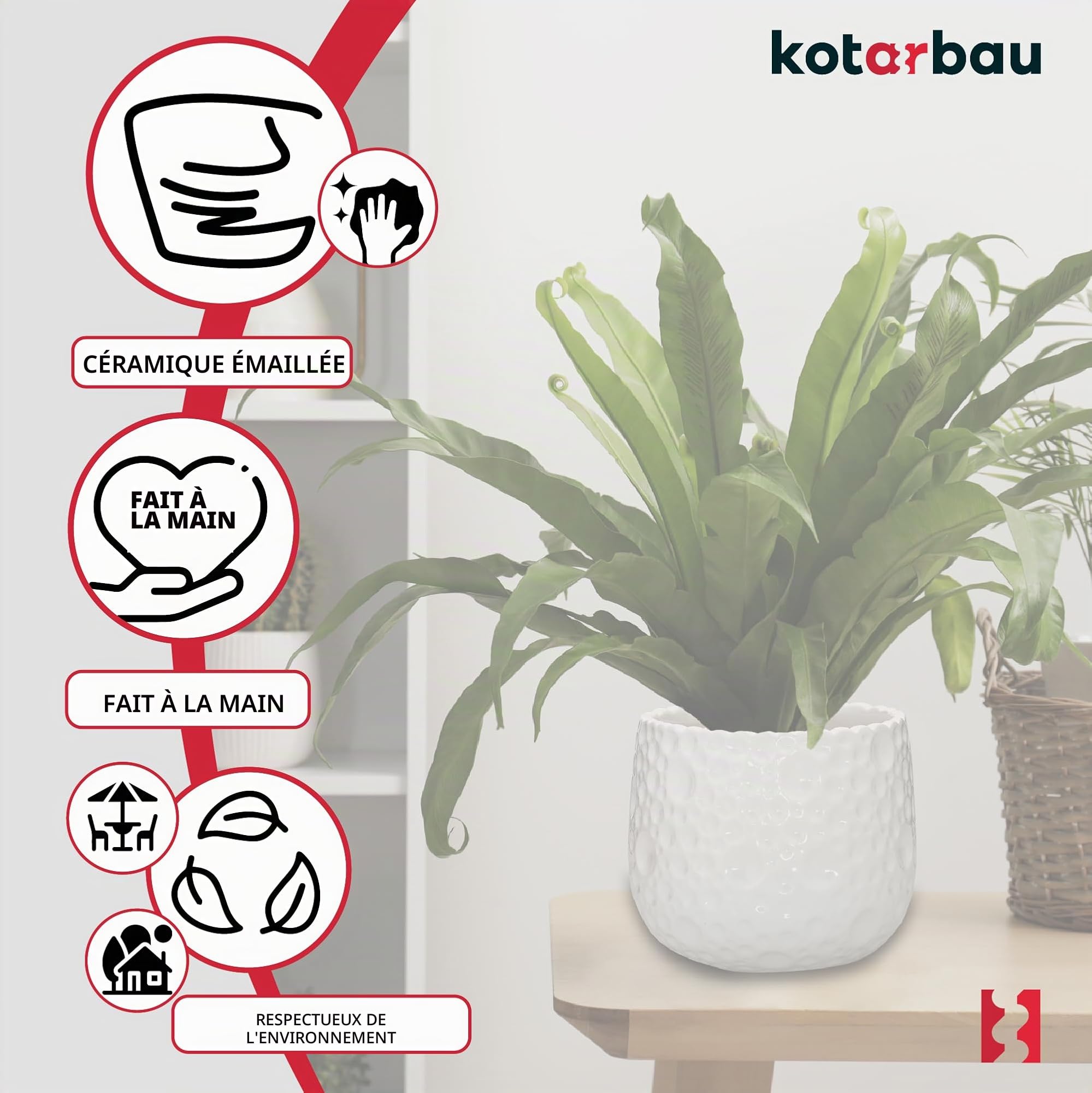KOTARBAU Lot de 2 Pots de Fleurs Ronds en céramique, diamètre : 12 cm, Hauteur : 12,5 cm, Blanc, Cache-Pot pour Plantes d'intérieur, Modernes, Petits Pots pour orchidées