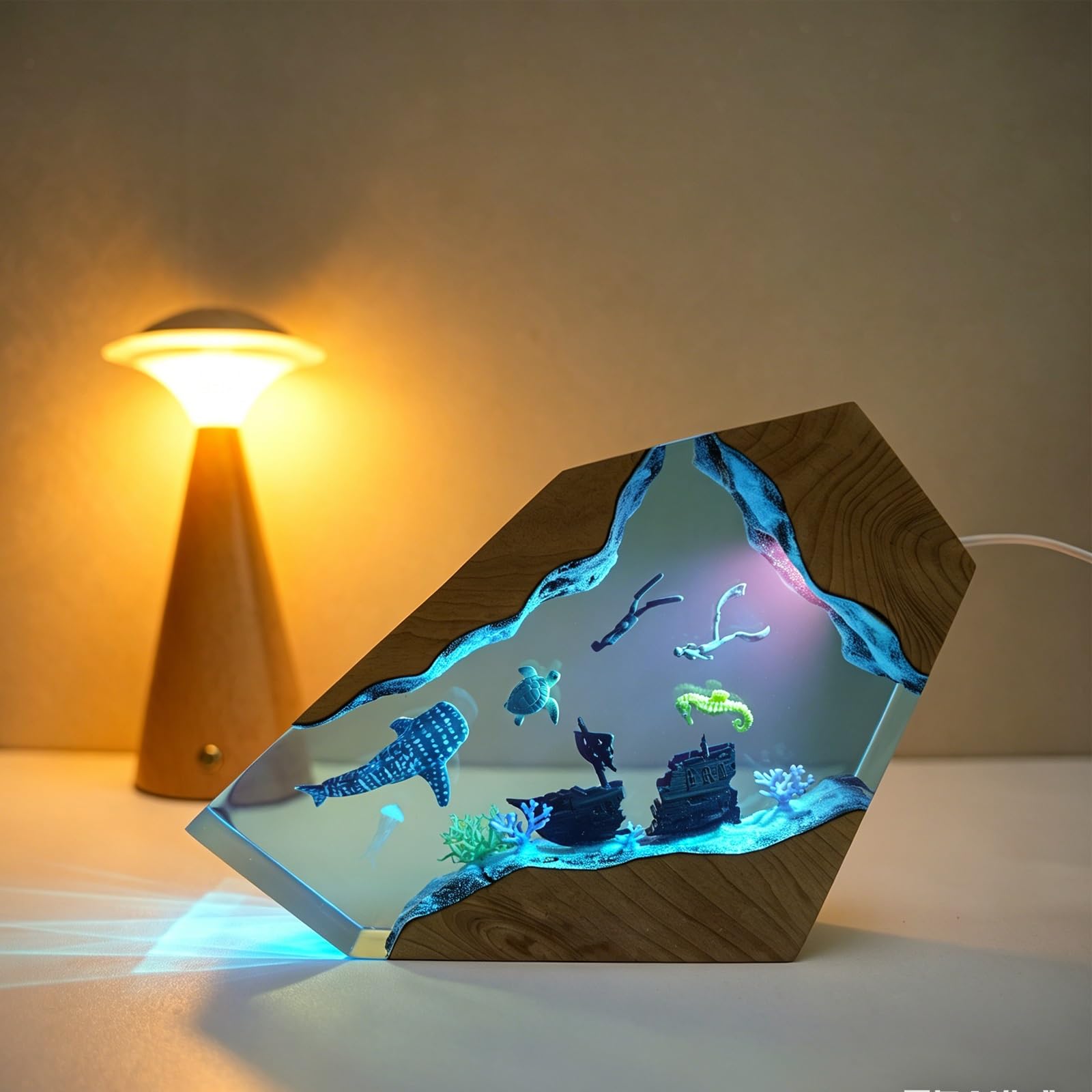FGJtguE Woods lamp, Underwater Scuba Diver Night Light with Whale Shark, Dimmable LED Crystal Bedside Decor(U)