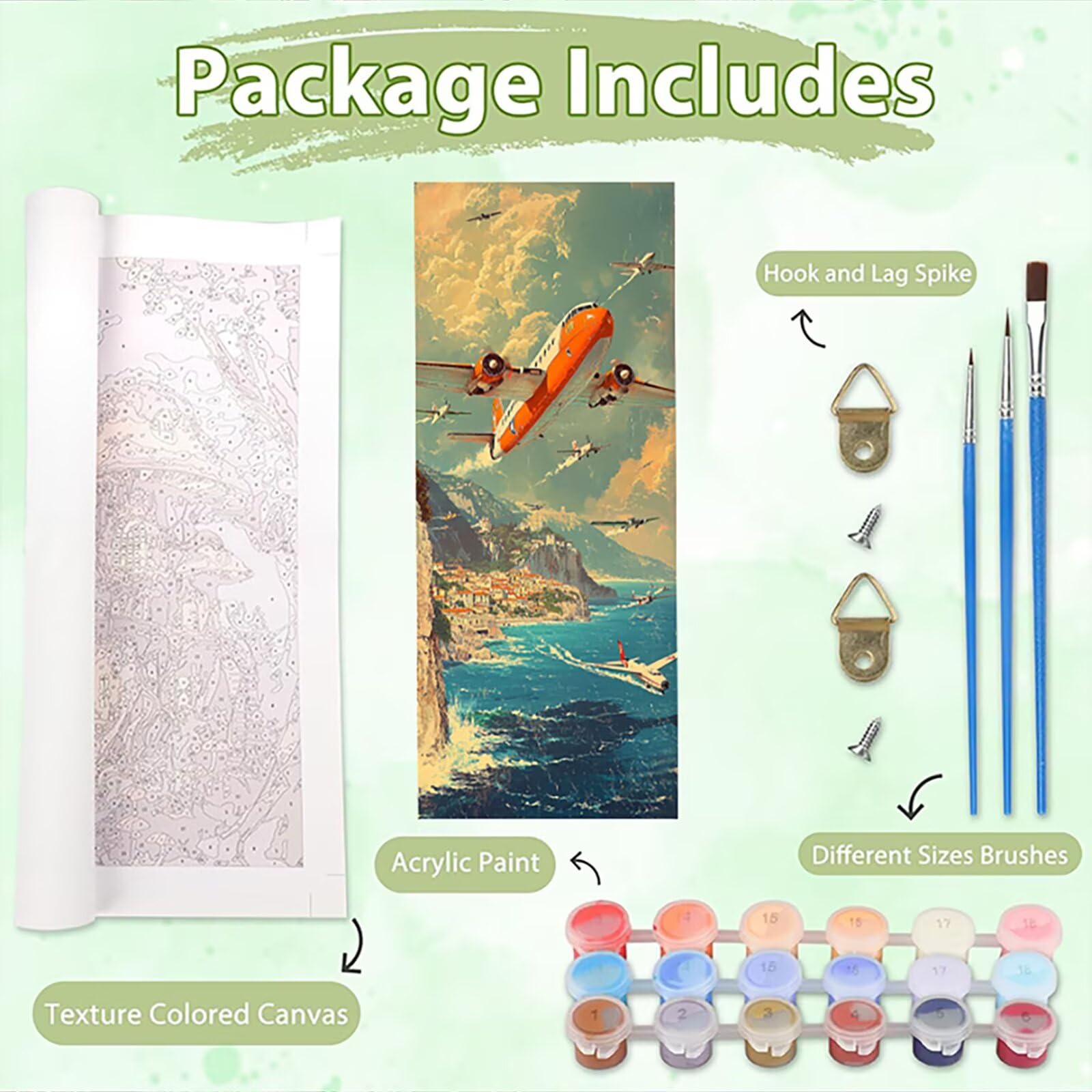 Malen Nach Zahlen 50x150cm Leinwand Flugzeug Malen Nach Zahlen Erwachsene mit Ohne Rahmen, DIY Kreativ Set für Erwachsene mit Pinseln und Acrylfarbe, Zimmer Deko Aussicht Landschaft Geschenk, P0M-1001