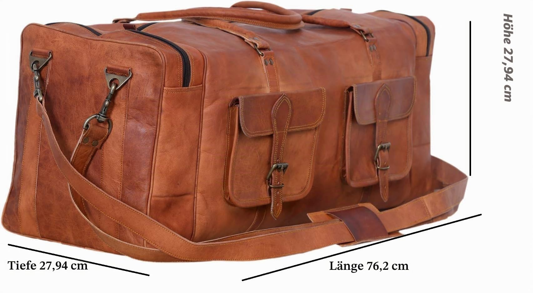 Handgefertigte große Leder-Reisetasche für Herren - Übernachtung, Wochenende, Fitnessstudio, Wandern, Vintage, Größe XL, braun, 76 cm