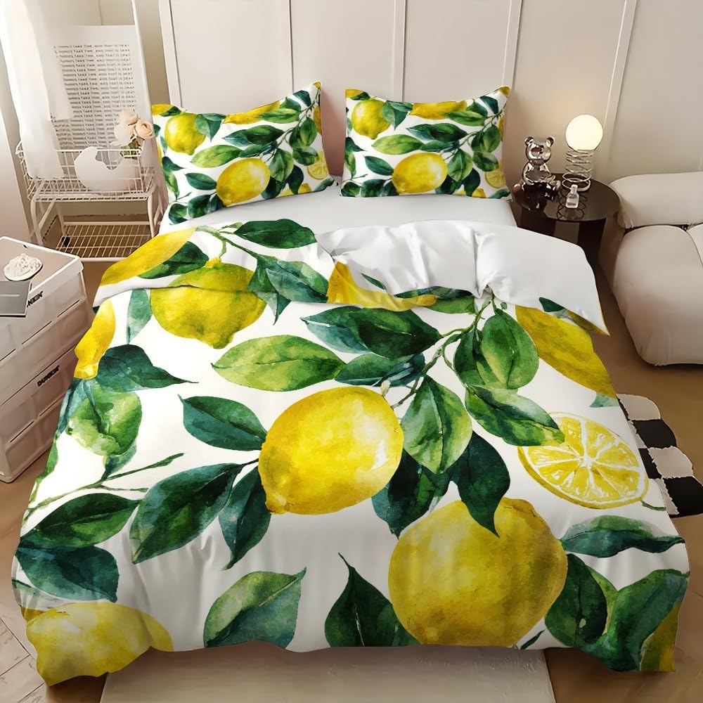 Cytryna w stylu akwarelowym poszewka na kołdrę 3 sztuki 150 x 220 cm łóżko 90 cm żółty zestaw poszewek na kołdrę i 2 x poszewki na poduszki 50 x 75 cm dla dziecka chłopca dorosłego pościel