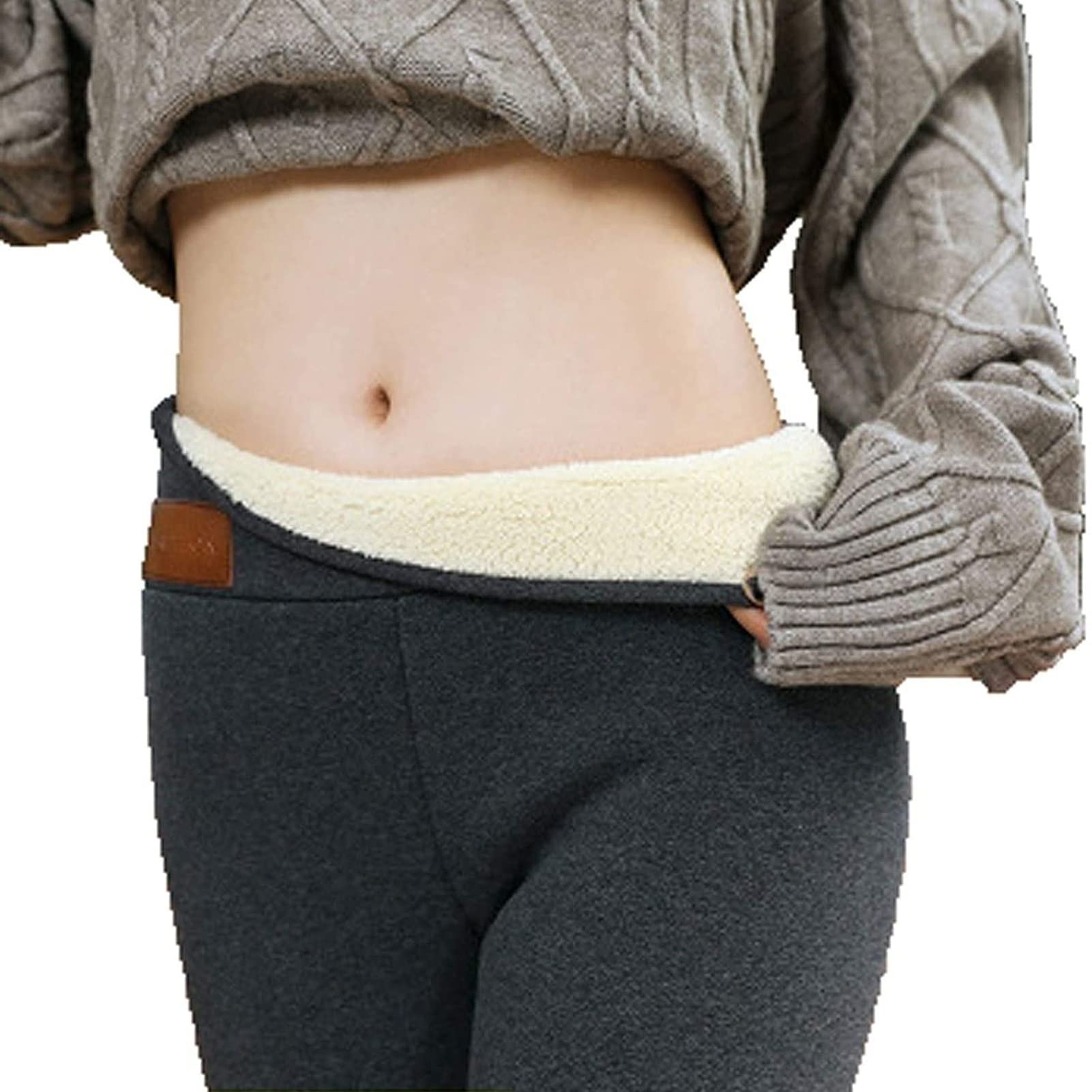 HYMCXLined Leggings Women Thermal Leggings Winter Super Thick Warm Fleece Leggings Women Large Sizes Cashmere Thermal Leggings Long Lined High Waist Tights Yoga Pants (Color : Gray A, Size : Medium)