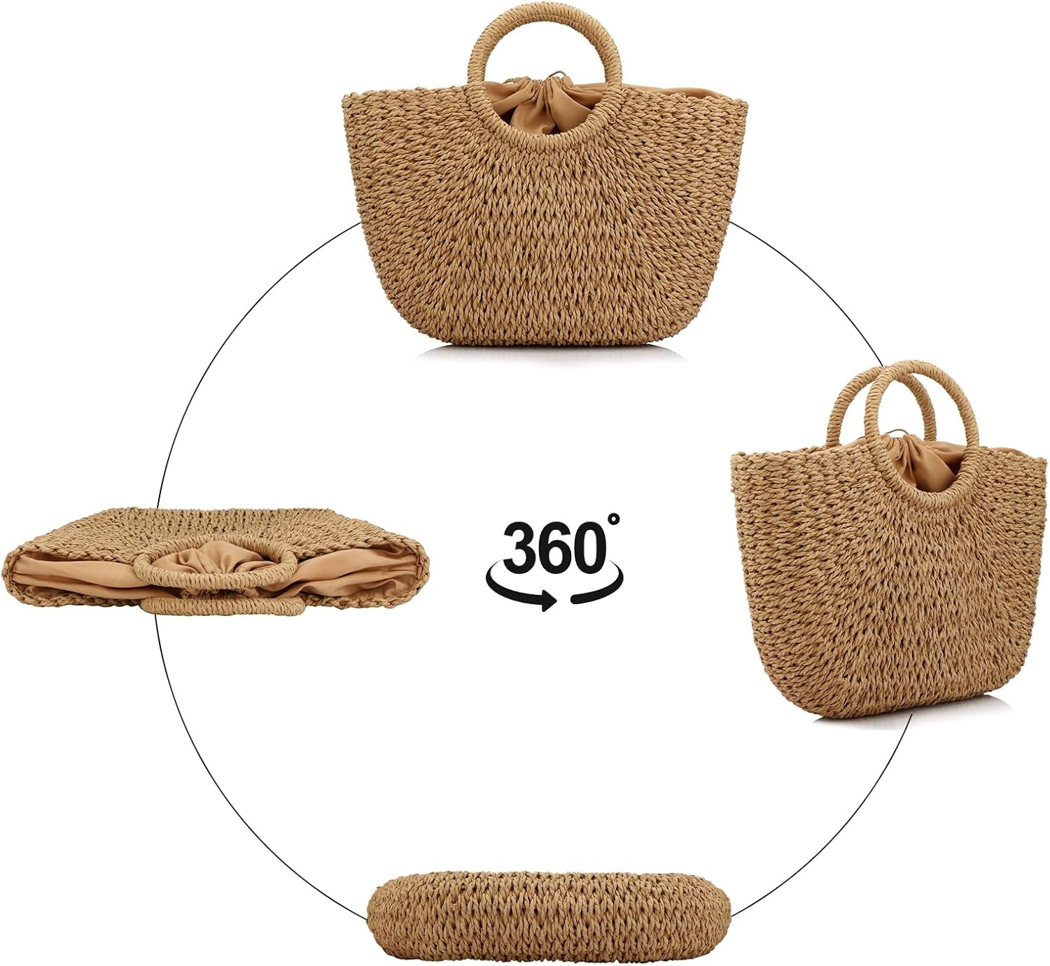 Women Summer Beach Bag, Straw Handbag Top Handle Big Capacity Travel Tote Purse Hand Woven Straw Large Hobo Bag - Image 5