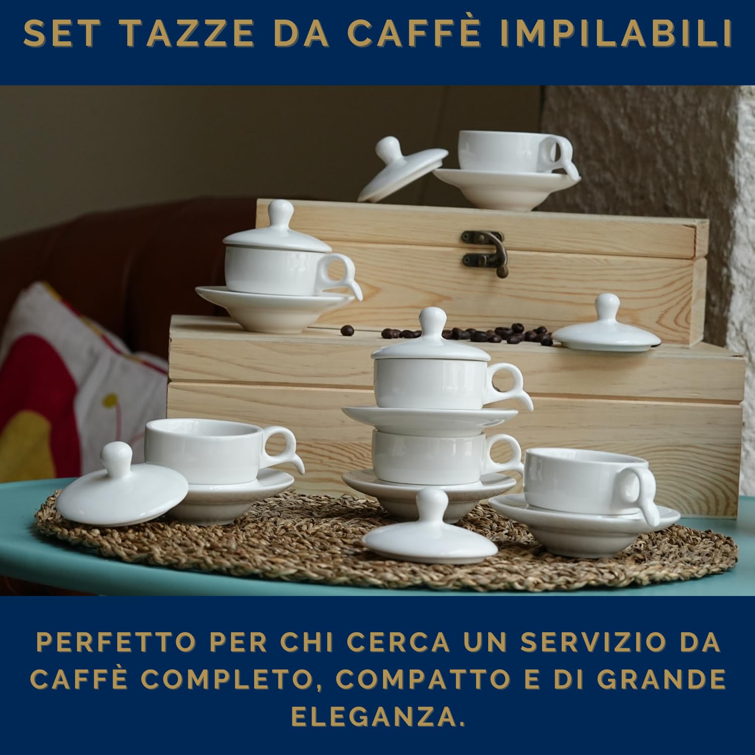 Bialetti Set 6 Tazzine Italia Impilabili con Struttura in Metallo