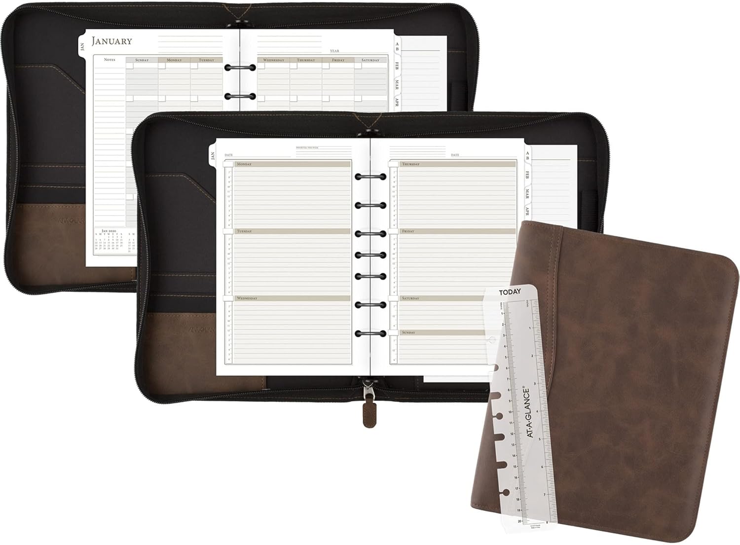 AT-A-GLANCE Simulated Leather Undated Starter Set, 43184 DAY-TIMER, Desk Size, Distressed Brown (031-0140-04)