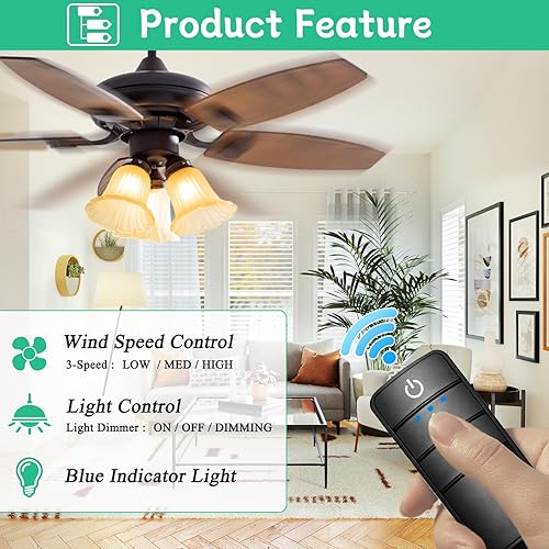 Miniatura 2 de Hampton Bay - Control remoto de ventilador de techo, kit de control remoto universal de ventilador de techo, 3 velocidades, atenuador de luz,