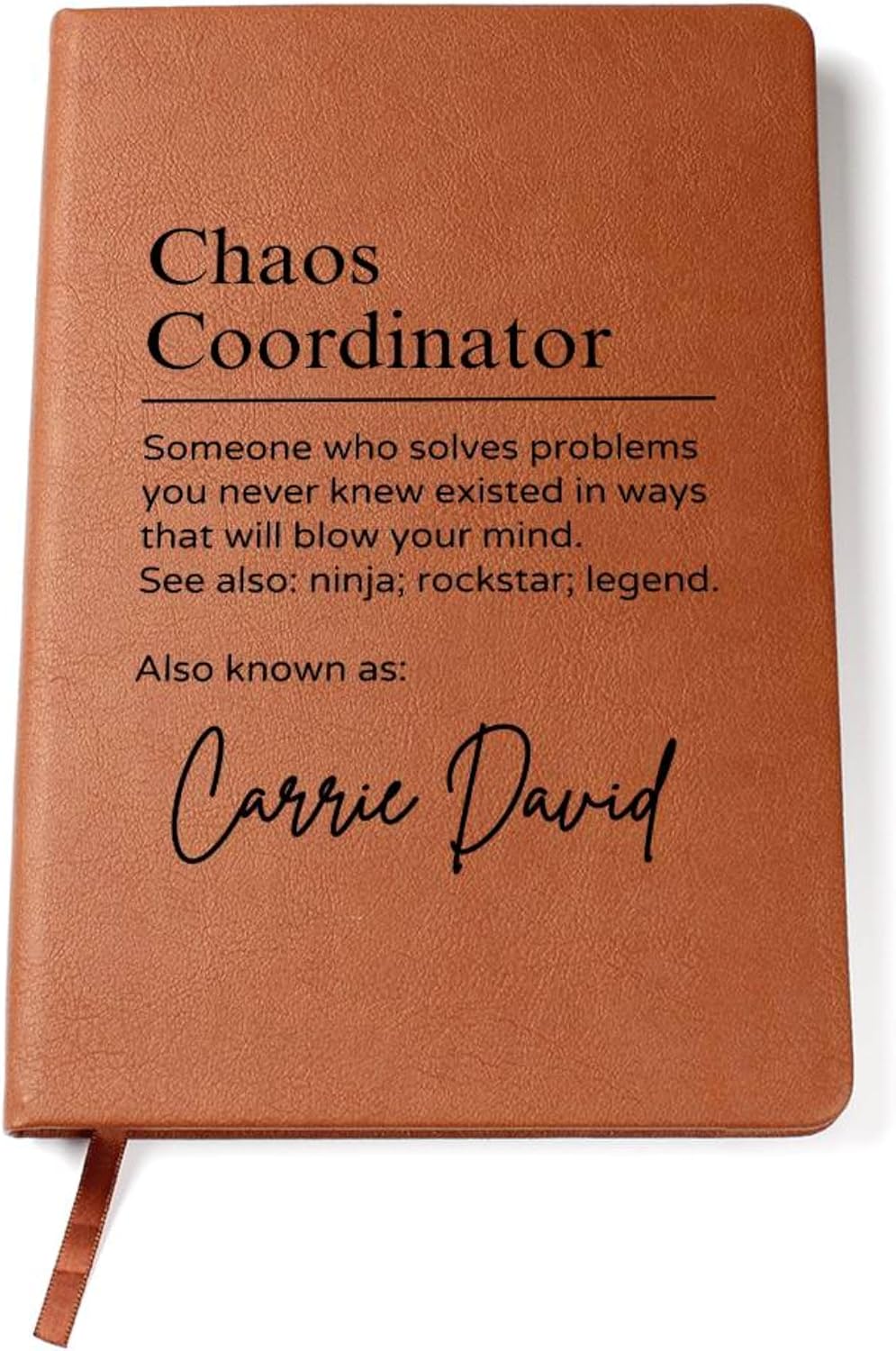 Hilis Jewelry Personalized Chaos Coordinator Journal, Coworker Gifts for Women or Men, A5 Vegan Leather Lined Notebook, Thank You Gift Appreciation for Boss Lady Employee Teacher Retirement