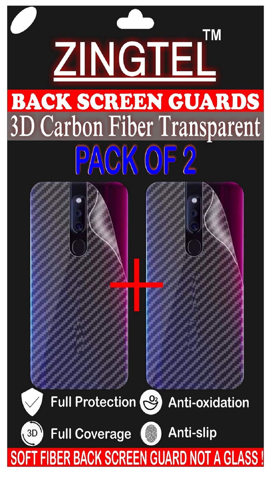 ZINGTEL HTC Radar Back Screen Guard, Back Skin, Rear Screen Protector, 3D Carbon Fiber Protection, Not a Tempered Glass for HTC Radar (Pack of 2)