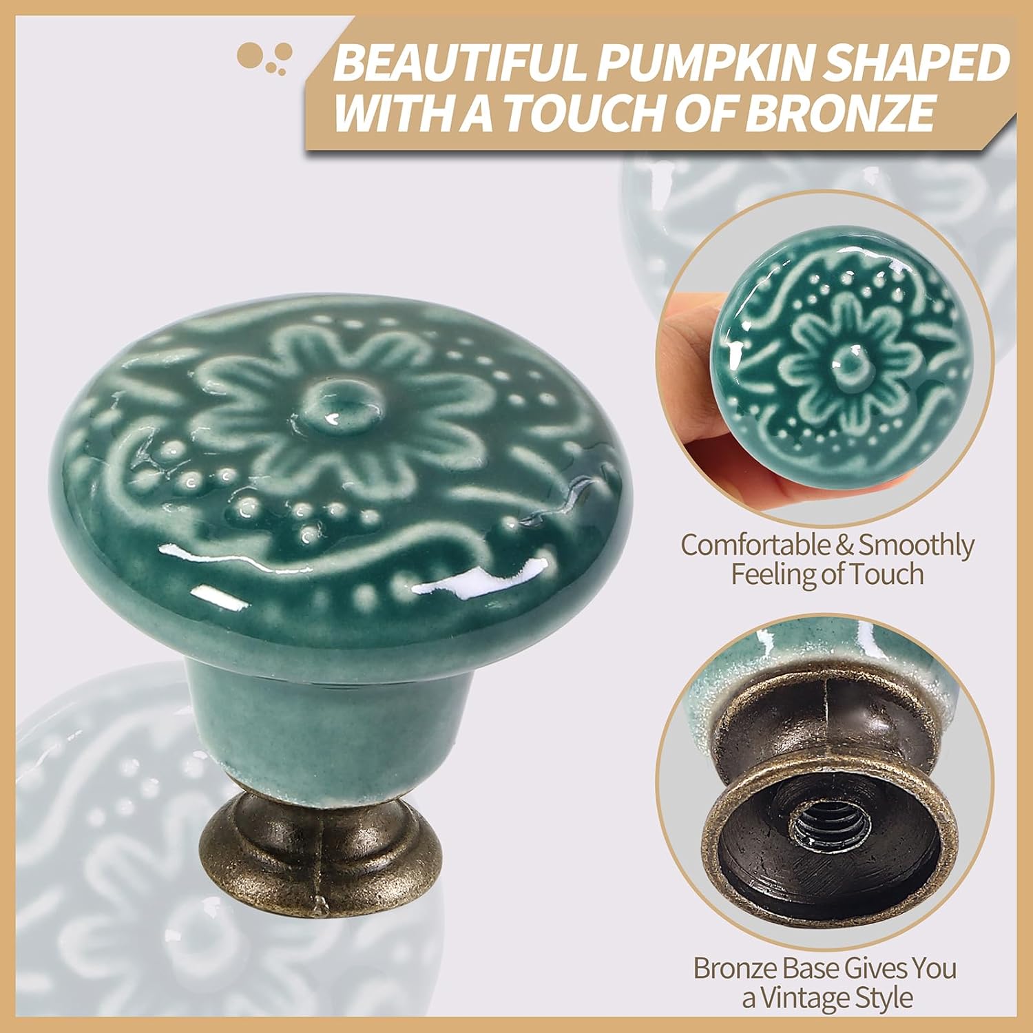 Green Ceramic Knobs 20 Pack Flower Drawer Pulls Vintage Cabinet Knobs - Antique Dresser Pulls with Screws for Closet Drawer Cupboard Cabinet and DIY Home Project