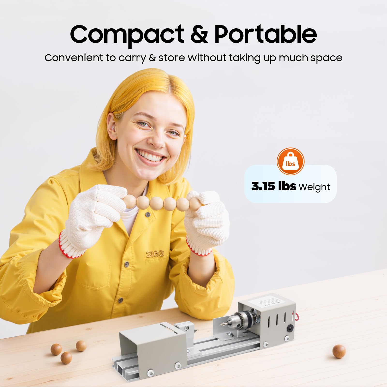 Mini Torno 96W, 9000–4000 U/min, Banco de Torneado de Mesa de 7 Velocidades con Mandíbula de Precisión, Torno Compacto para Madera, Perlas y Grabado, Incluye 6 Cuchillos de Talla y Accesorios