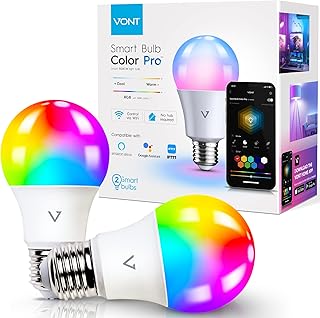 Vont Smart Light Bulbs [2 Pack], WiFi 2.4GHz & Bluetooth 5.0, Compatible w/Alexa & Google Without Hub, Dimmable, Music Sync, Schedules, Color Changing RGBCW Smart Bulbs, LED, A19/E26 9W 810LM