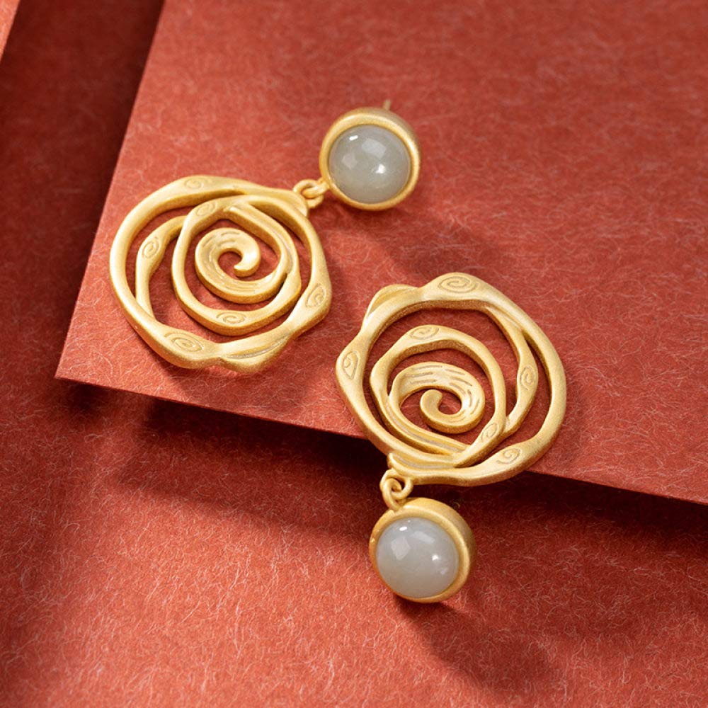 Vintage Aretes Largos S925 Plata Chapada En Oro De La Mujer Cian Geometría Jade Encanto Elegante De Estilo Chino De Gama Alta De Temperamento Temperamento Don