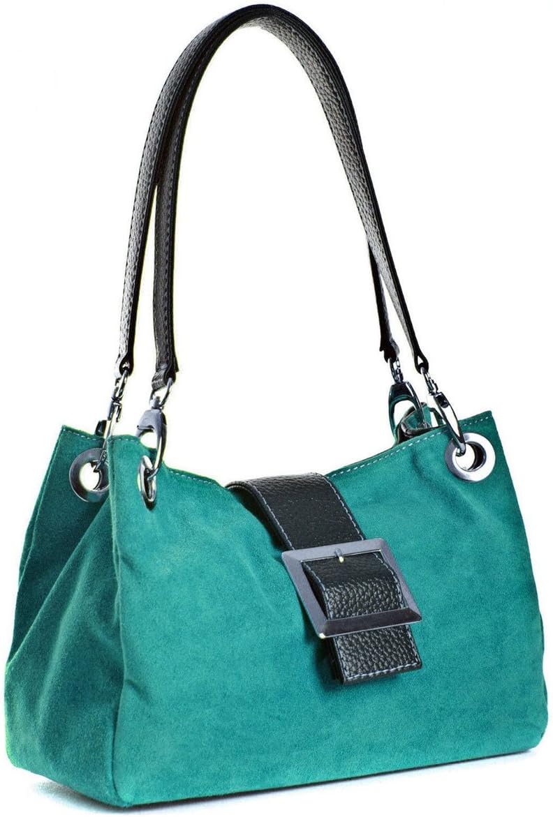 Ladies Italian Suede Buckle Twin Strap Shoulder Handbag (Dark Turquoise)