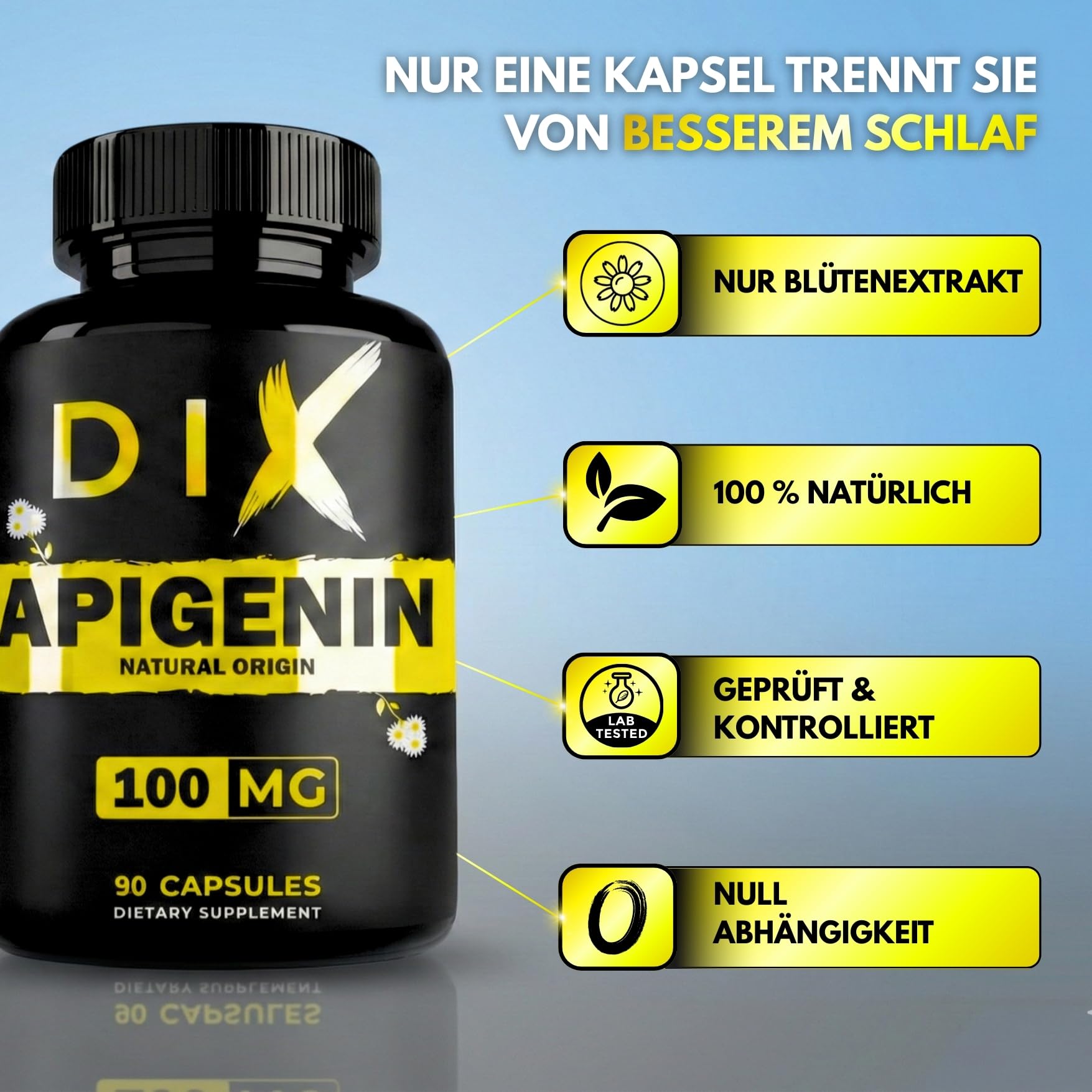 APIGENIN | 100% natürlich | Kamillenextrakt | Besserer Schlaf | Entspannung | Gemüsekapseln | Wohlbefinden | NAD+