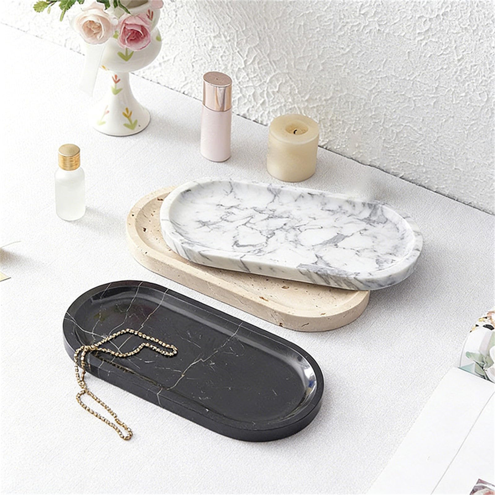 Bandeja Decorativa de mármol Hecha a Mano de Calidad, Guardar Joyas y un pequeño Organizador de Almacenamiento Esencial para baño Lujosa Bandeja de tocador de mármol Hecha