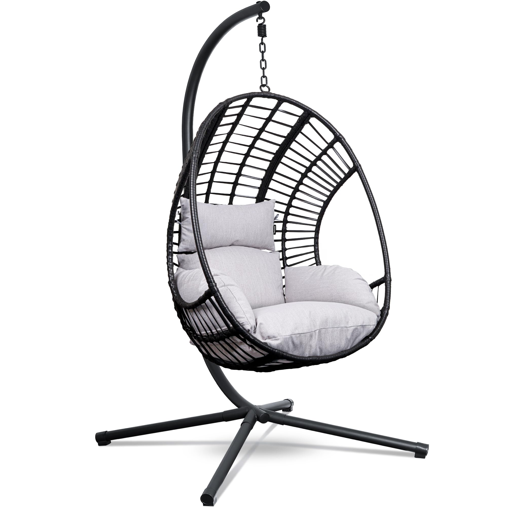 Swoods XXL Silla Colgante de Jardín - para Interior y Exterior - Silla Colgante con Base - Incluye Cojines y Funda Protectora- Resistente a la Intemperie - Carga máxima 150 kg (Gris Claro)