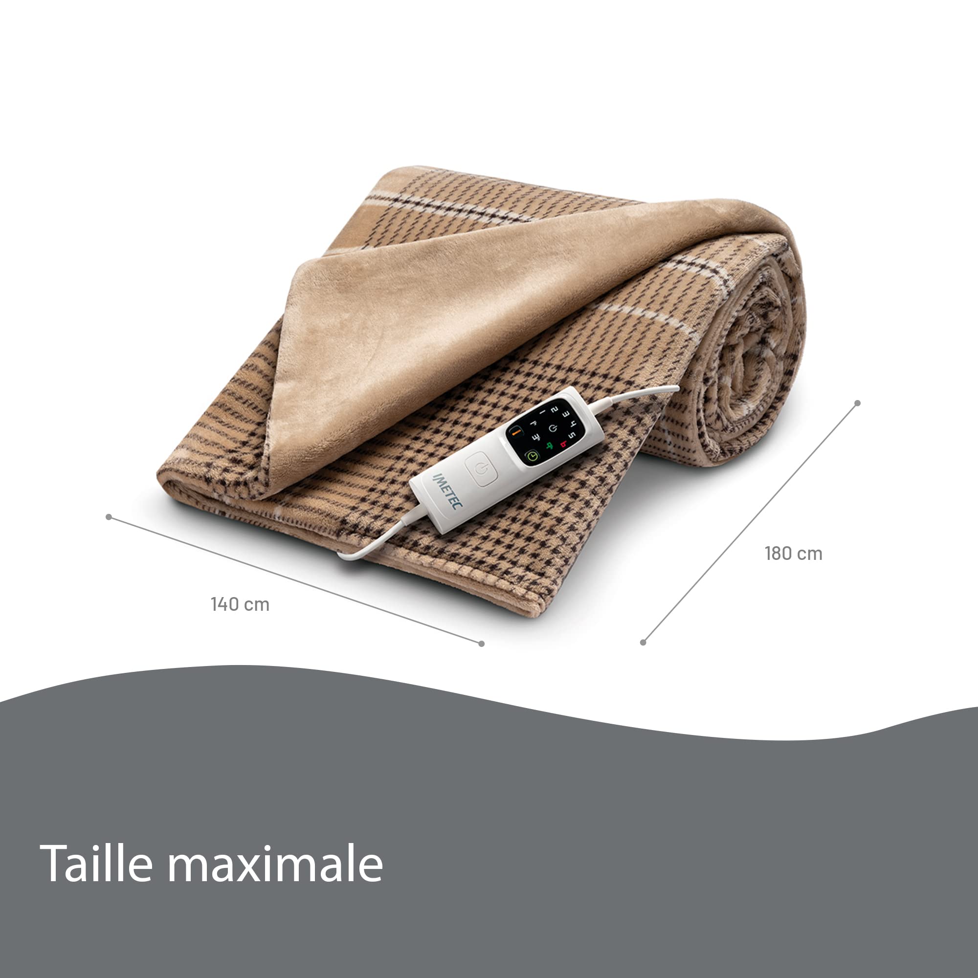 Imetec - Couverture Chauffante Adapto Elegance - Plaid chauffant 180x140 cm - Couverture Électrique 6 Températures, Tissu Doux, Technologie Anti Surchauffe Adapto, Chauffage Rapide, Lavable en Machine