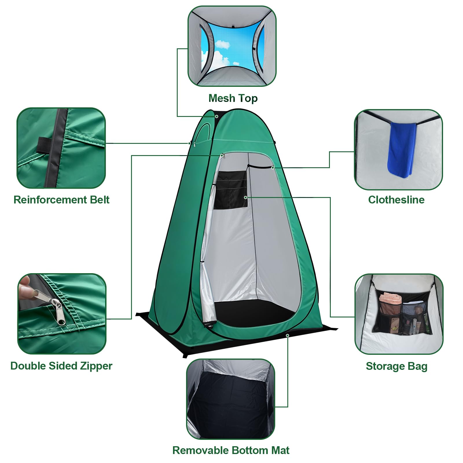 anngrowy Tente de douche pop-up portable pour camping, salle de bain, vestiaire, abris d'intimité instantanés pour randonnée, plage, pique-nique, pêche, pot, extra haute, UPF 50+