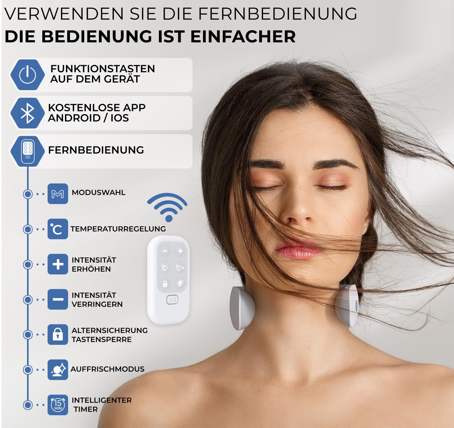 ENOA M5 Nackenmassagegerät mit EMS & TENS, 6 Modi, 18 Intensitäten, Wärme bis 42°C, App-Steuerung, Kabellos, Wiederaufladbar