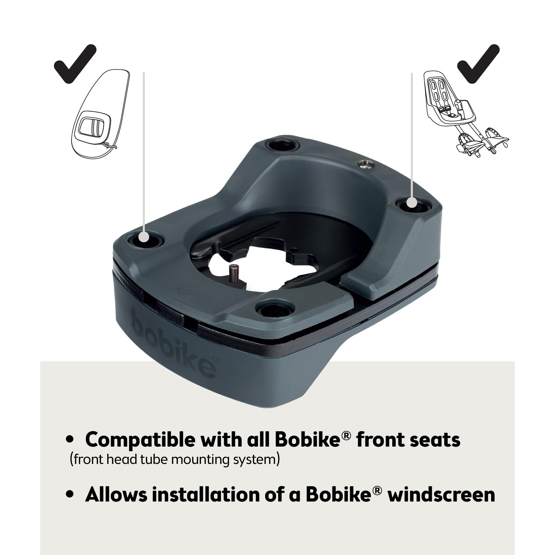 Bobike 8015300353 Adapter A-Head Plus - do przednich foteli Go Mini, One Mini & Evolve Mini, kompatybilny ze standardowymi/wbudowanymi prętami A-Head, MTB, przestrzeń min. 5 mm, czarny