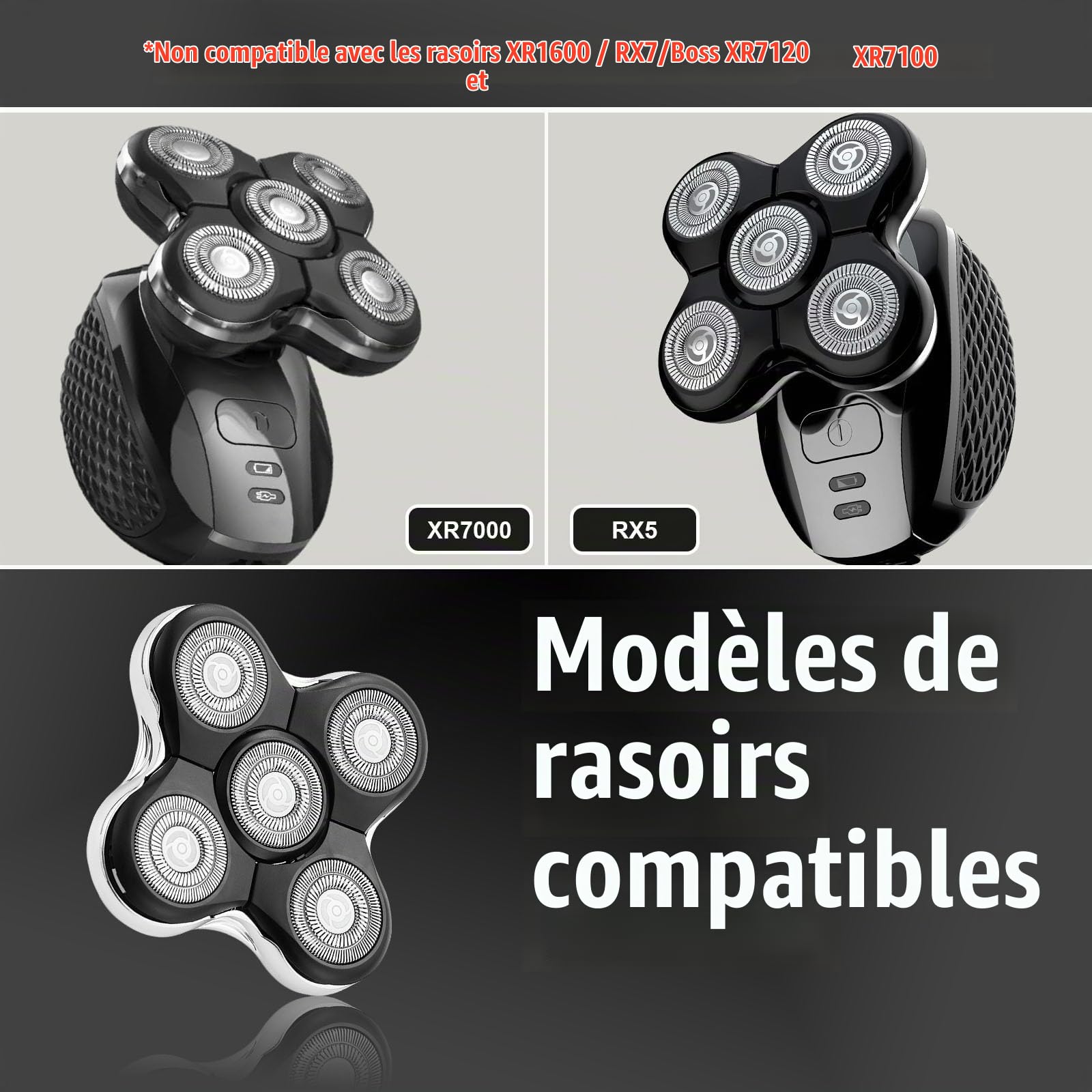 Têtes de rechange pour rasoir RX5 compatibles avec Remington Balder Pro XR1500, XR1501, RX5 (Paquet de 2)