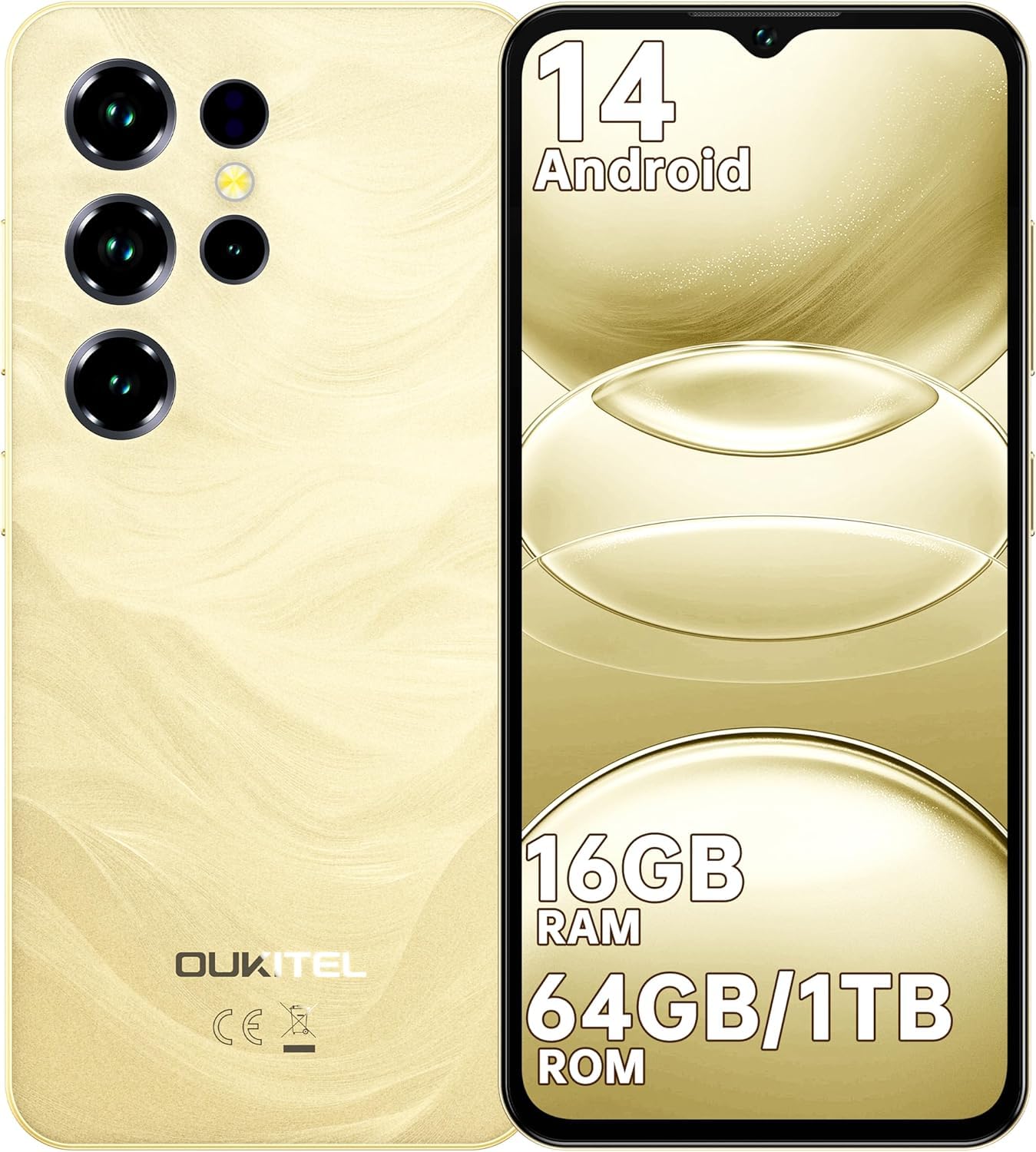 OUKITEL C2 Smartphone 2025-6,52" HD Telefono Cellulare - Android 14, 16(4+12) GB RAM + 64GB ROM/TF 1TB 5000nAh 13MP+5MP Camera Telefono Dual SIM 4G Cellulari e Smartphone /3.5mm Jack/Face ID/OTG Oro