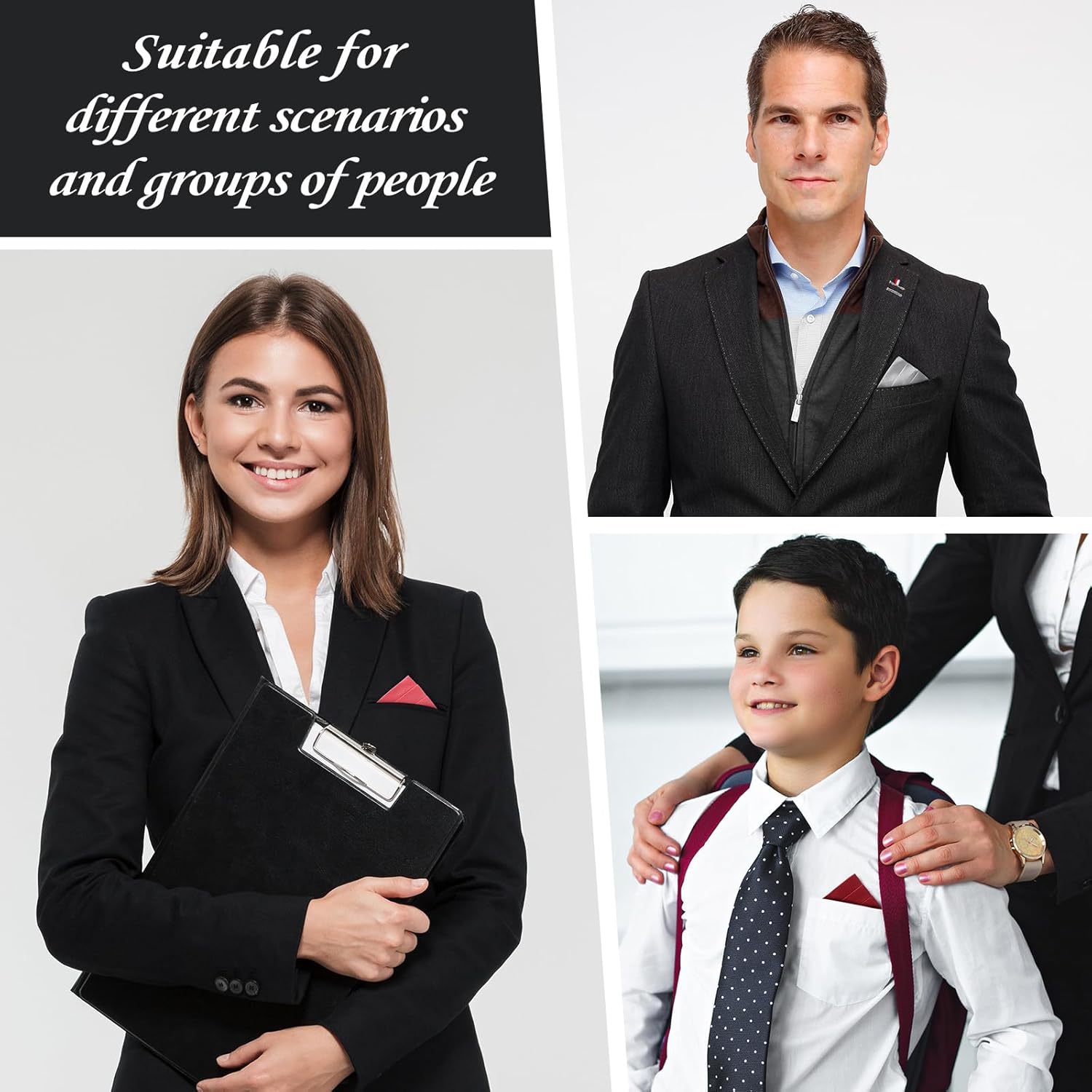 Xuhal 21 Pcs Pre Folded Triangles Pocket Square Suit Masculine Polyester Pocket Square Handkerchief on Card for Men, 21 Colors - Image 6