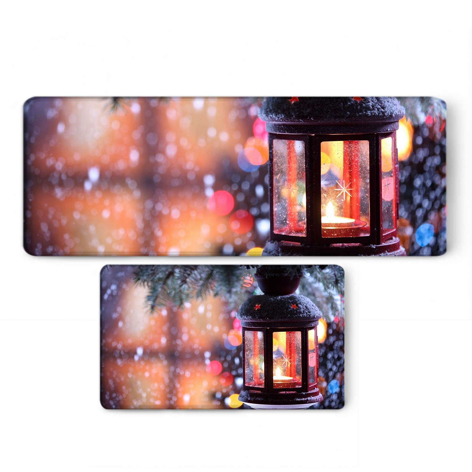 Tappetino Cucina Lungo, Zerbino Personalizzato Home Multicolori Lanterna del Vento nella Neve 50X80cm+50X160cm Ideale per Interni Domestici