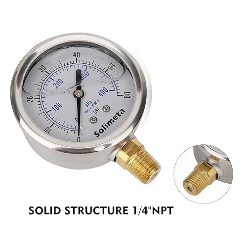 Miniatura 4 de Solimeta Tamaño del dial de 2-12", medidor de presión lleno de líquido, 0-60psikpa, caja de acero inoxidable 304, montaje inferior NPT de 14"