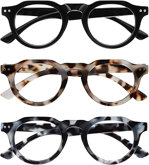 OPULIZE RIO Blue Light Blocking Reading Glasses - 3-Pack - Flat Top Frame - Black, Brown & Blue Tortoiseshell - Mens Womens - Spring Hinges - BBB53-123 - +3.00