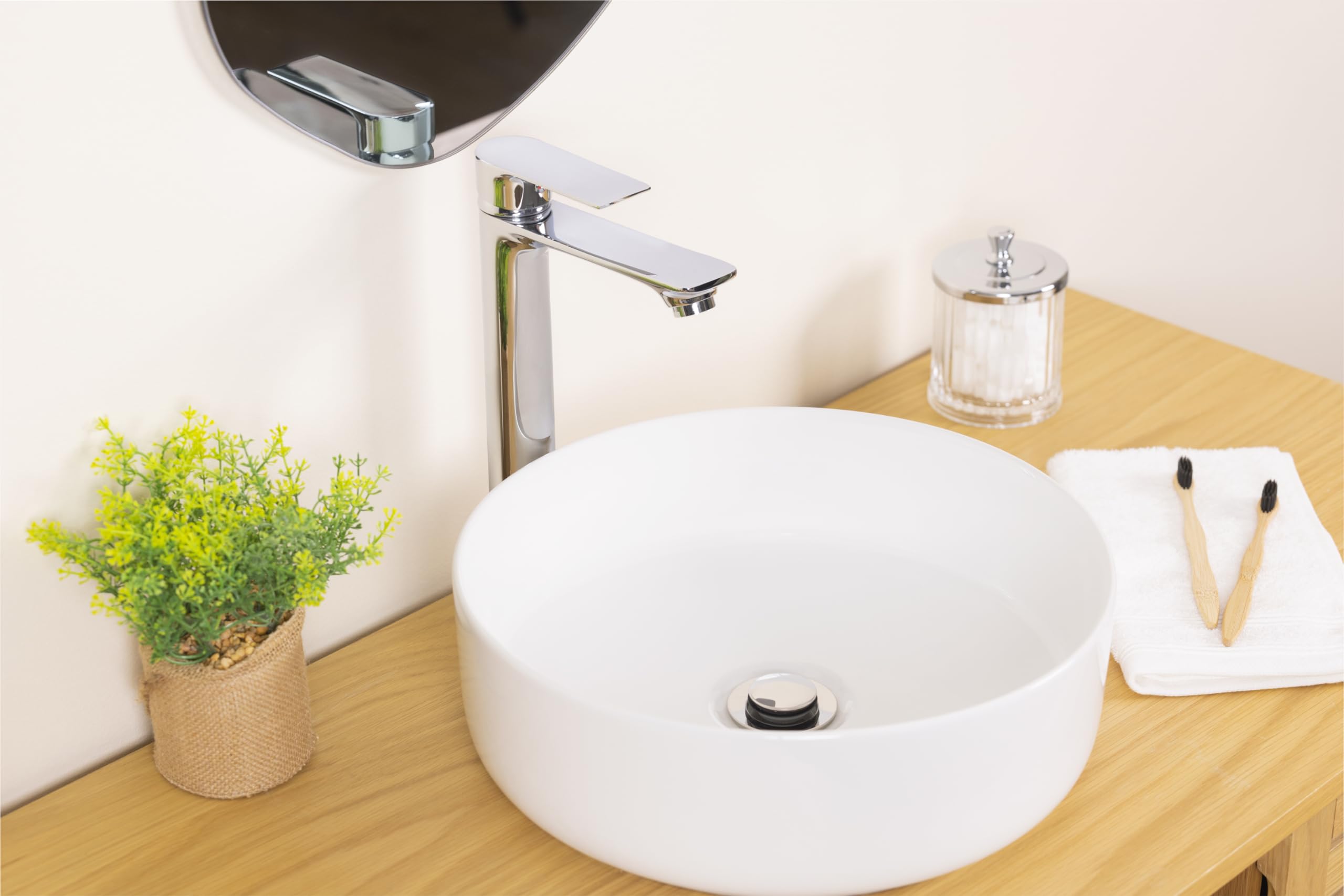 Grifo de lavabo alto NYTIA | acabado cromado | para lavabos sobre encimera | diseño moderno y funcional | EUROSANIT