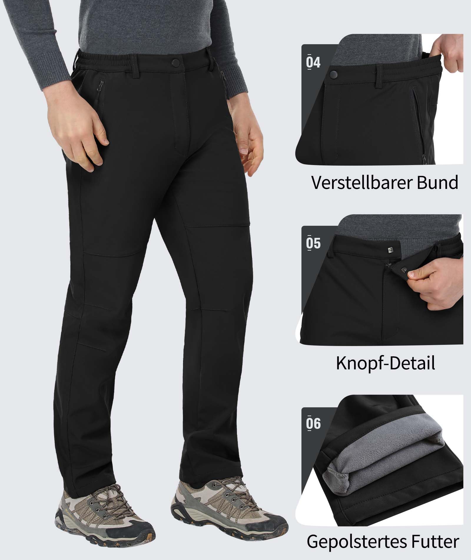 Zoofly Thermohose Herren Softshellhose Herren Wanderhose Wasserdicht Winter Outdoorhose Skihose für Herren Outdoor Funktionshose Trekkinghose Herren mit Fleece