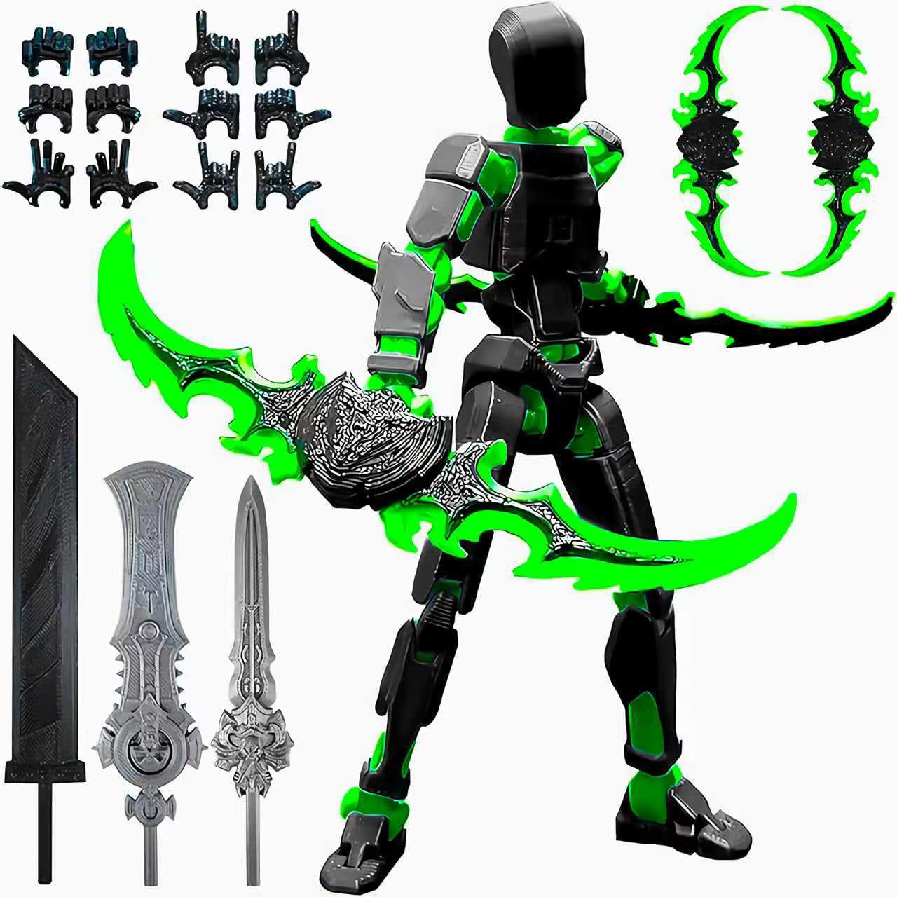 T13 (Assembly Completed) 3D Printed Action Figure,Dummy 13 Robot Action Figure, T13 Collectible Action Figure Articulated, for Collectors Desktop Decorations, muñeco de acción (Black green)