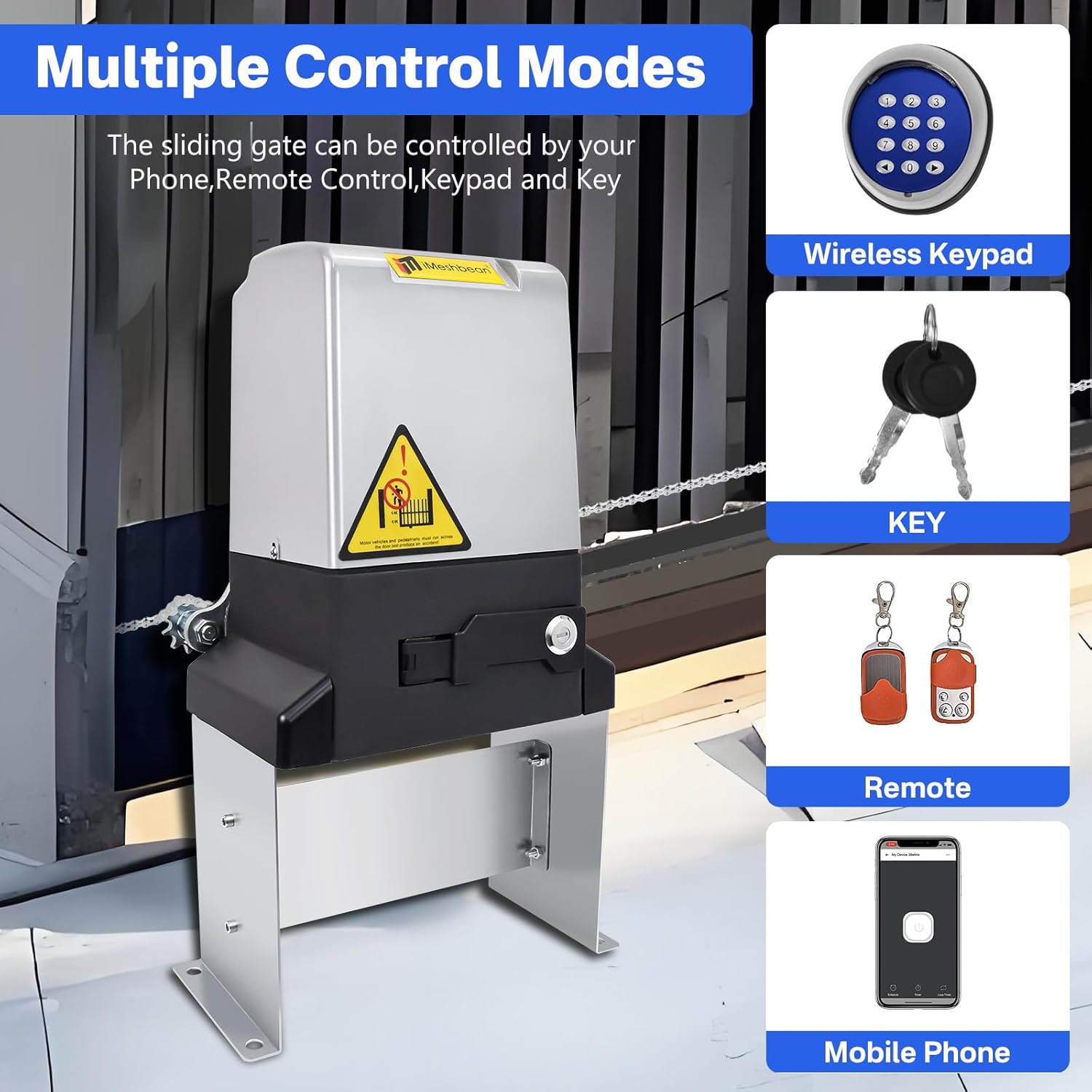 3300LBS Automatic Sliding Gate Opener with 6 Remote Controls,550W Electric Rolling Driveway Slide Gate Operator Hardware Security System Kit for Sliding Gate Up to 40 Feet (APP Control)