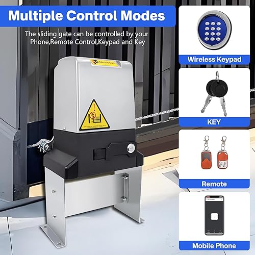 Miniatura 4 de Abridor automático de puerta corredera de 4400 libras, control de aplicación con 4 controles remotos, abridor de puerta corredera eléctrico de 750